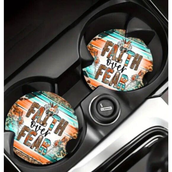 2/$21 Faith Over Fear Car Accessory Cup Holder Coasters - Picture 4 of 6